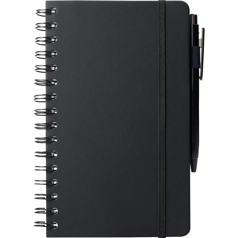Libreta Peach Espiral Negra Frente Bolígrafo